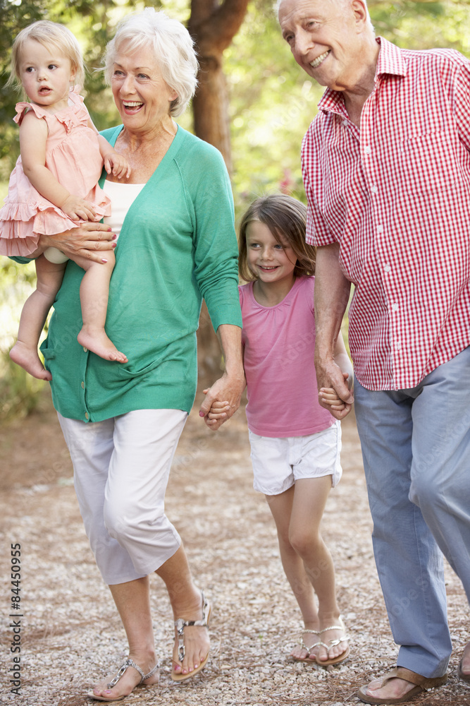 Fototapeta premium Dziadkowie na wsi z wnukami