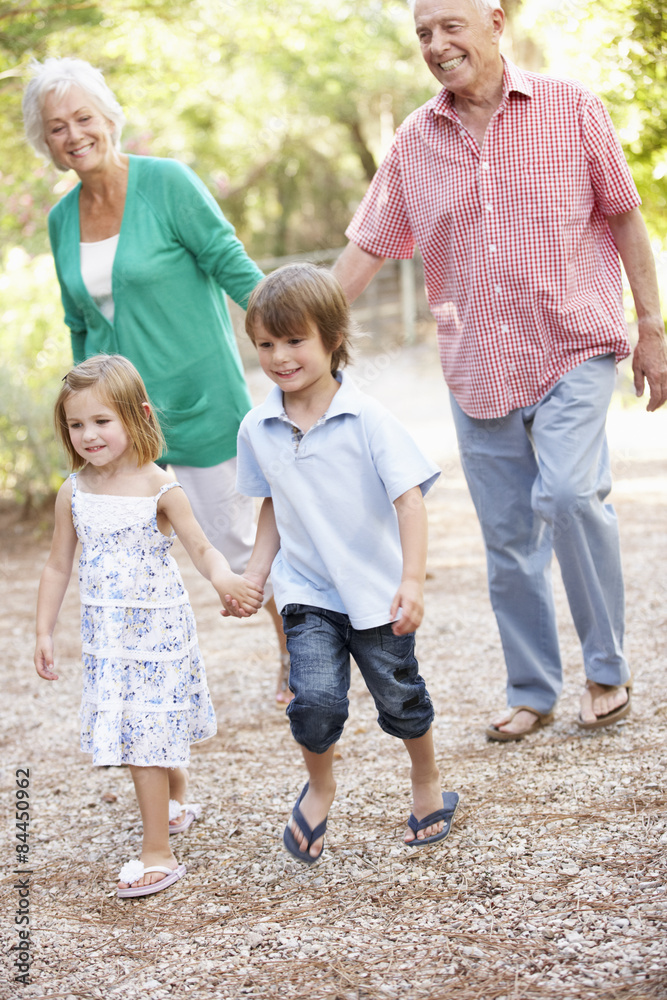 Fototapeta premium Grandparents On Country Walk With Grandchildren