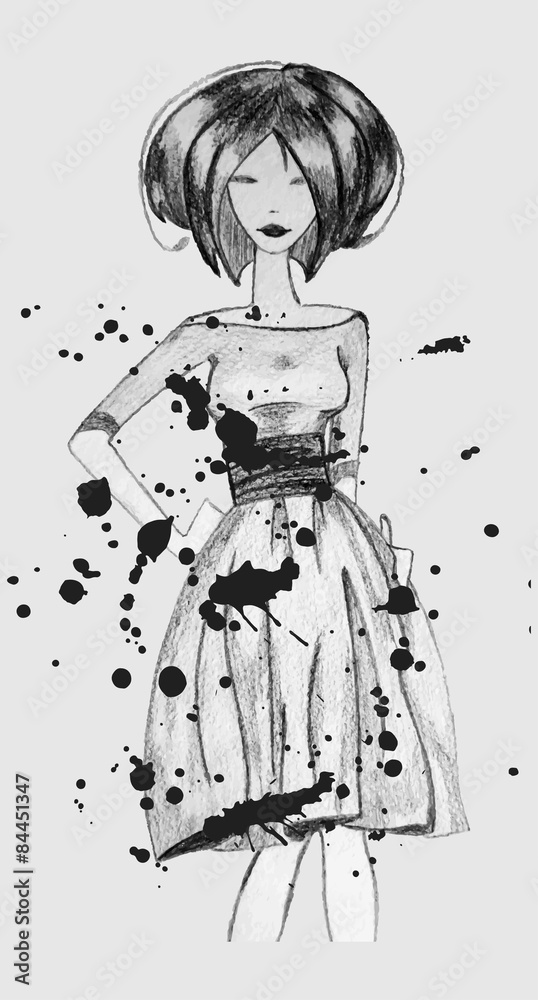 Obraz premium Model hand drawn pencil. Vector Illustration