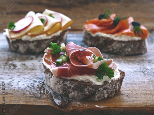 Prosciutto, cheese and smoked salmon sandwiches