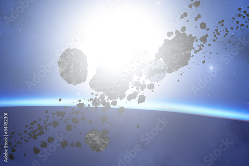 Fototapeta Naklejka Na Ścianę i Meble -  Asteroids with Earth and starry background.