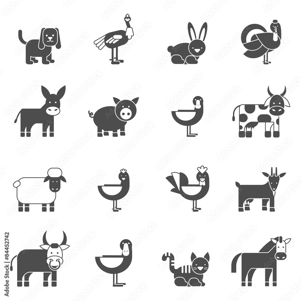 Domestic Animals Icons Set Domestic Animals Icons Set