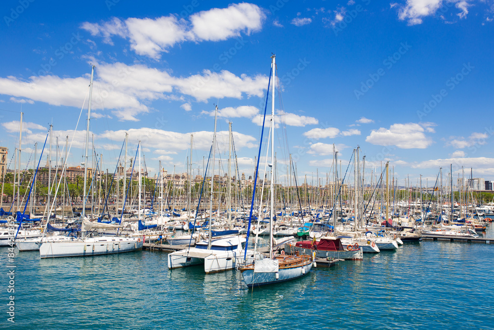 Sailboat harbor, beautiful sail yachts in the sea port, modern