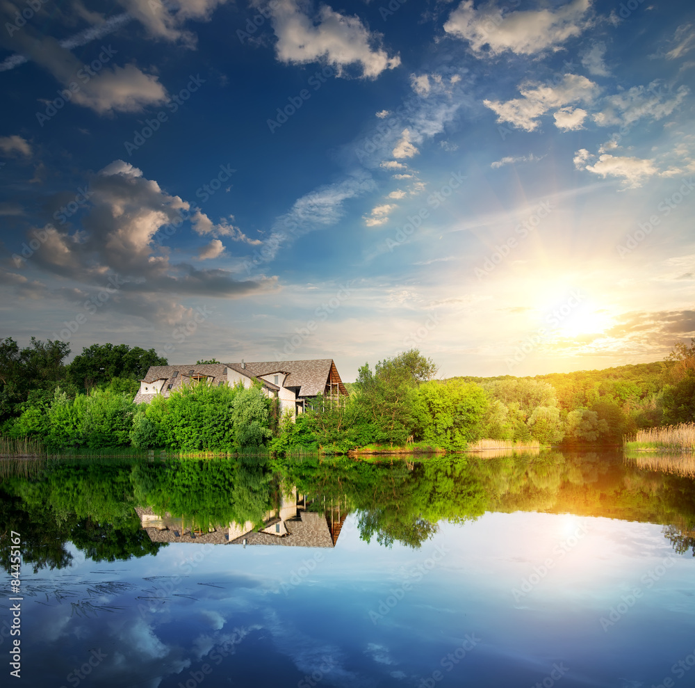 Fototapeta premium Sunset over village