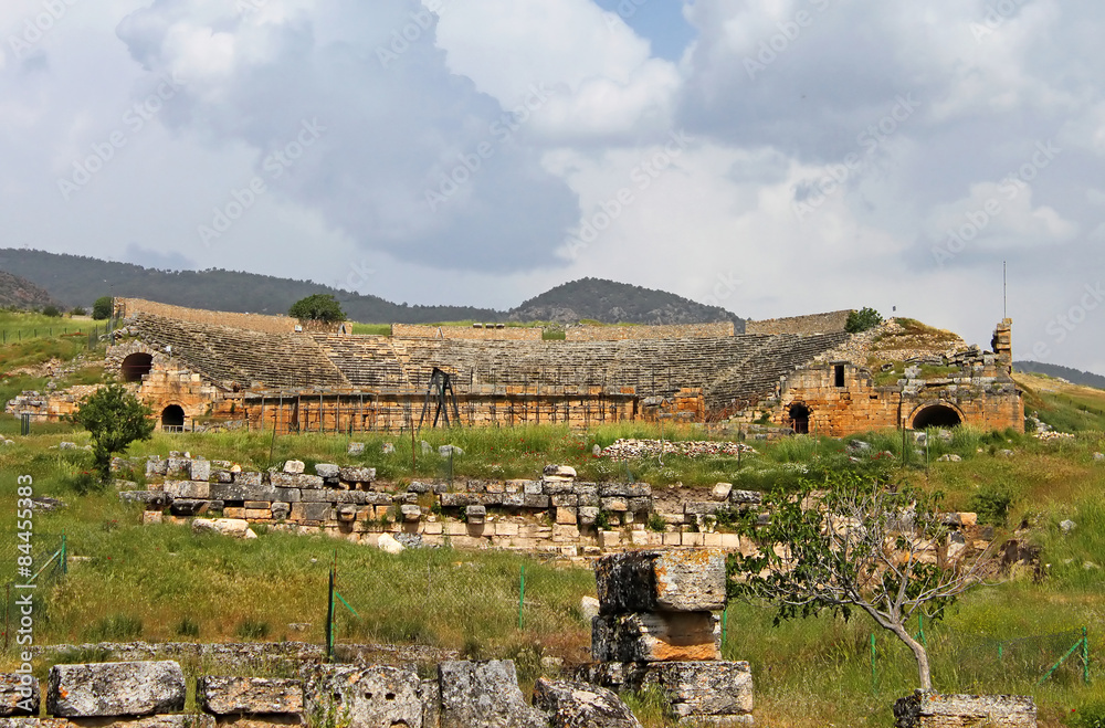 Ancient amphitheater near Pamukkale in Hierapolis, Turkey