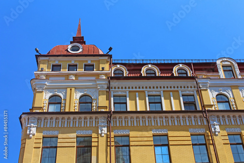 Yellow building on Podil district in Kyiv, Ukraine