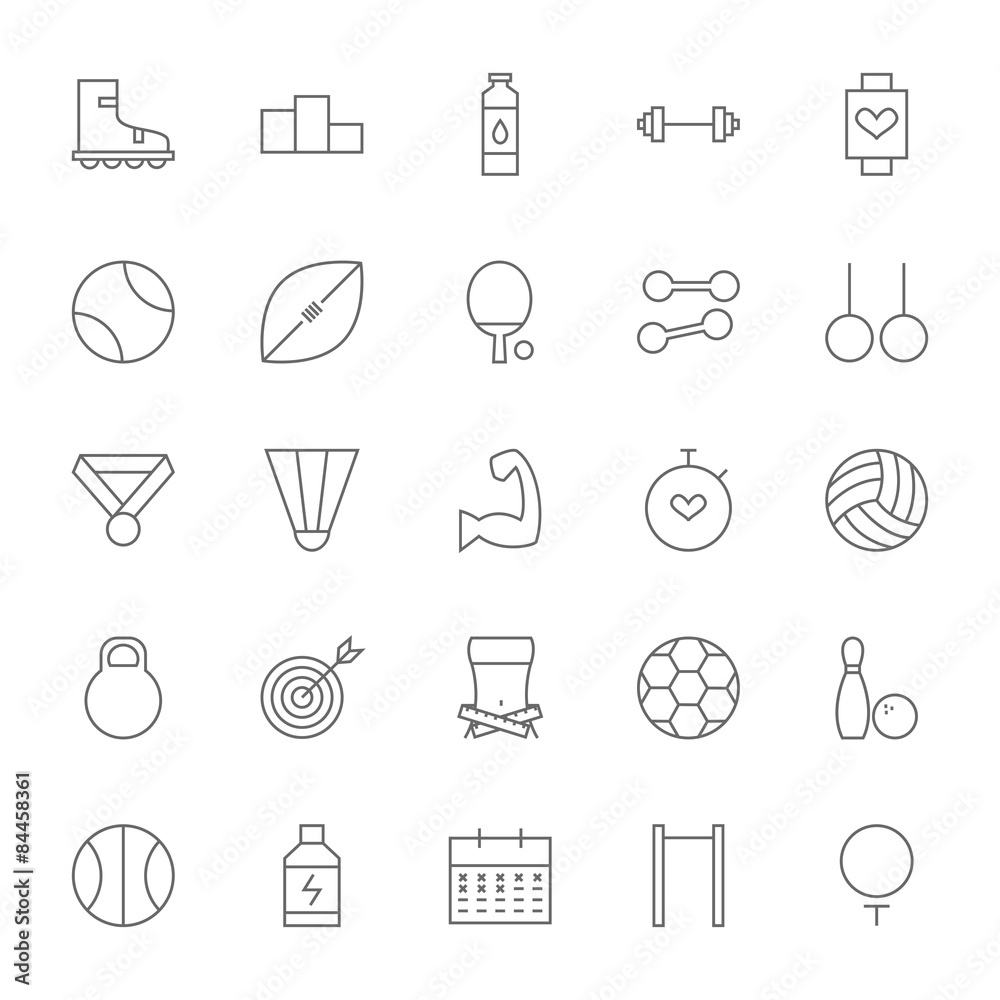 Line Sport and Fitness Big Icons Set