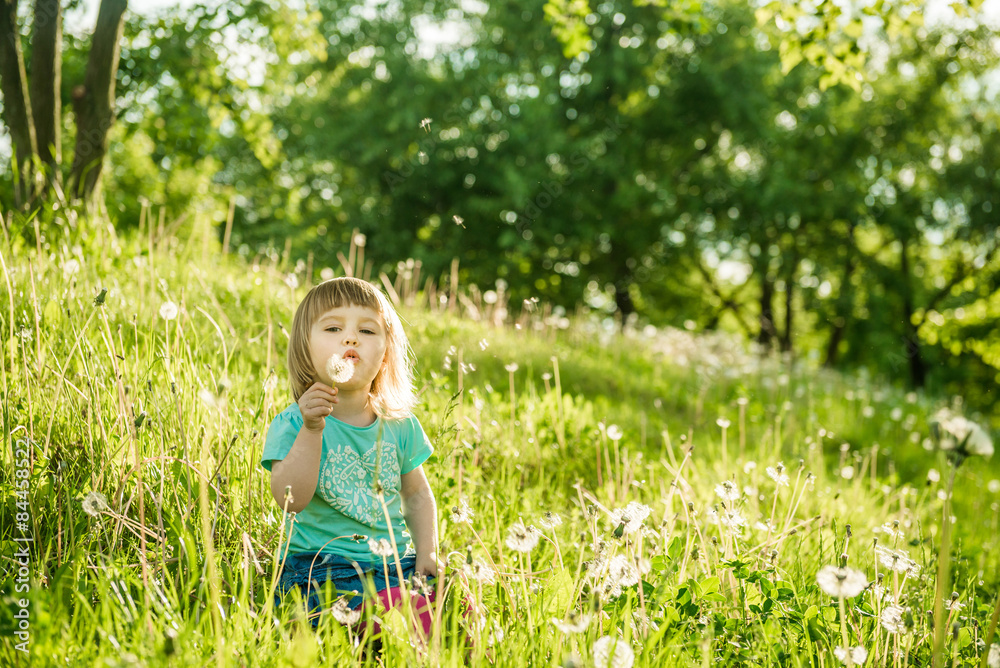Happy little girl on the field 