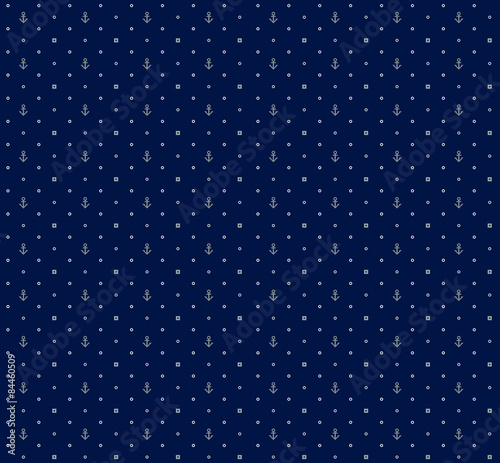 Vector seamless nautical deep pattern with dots and anchors