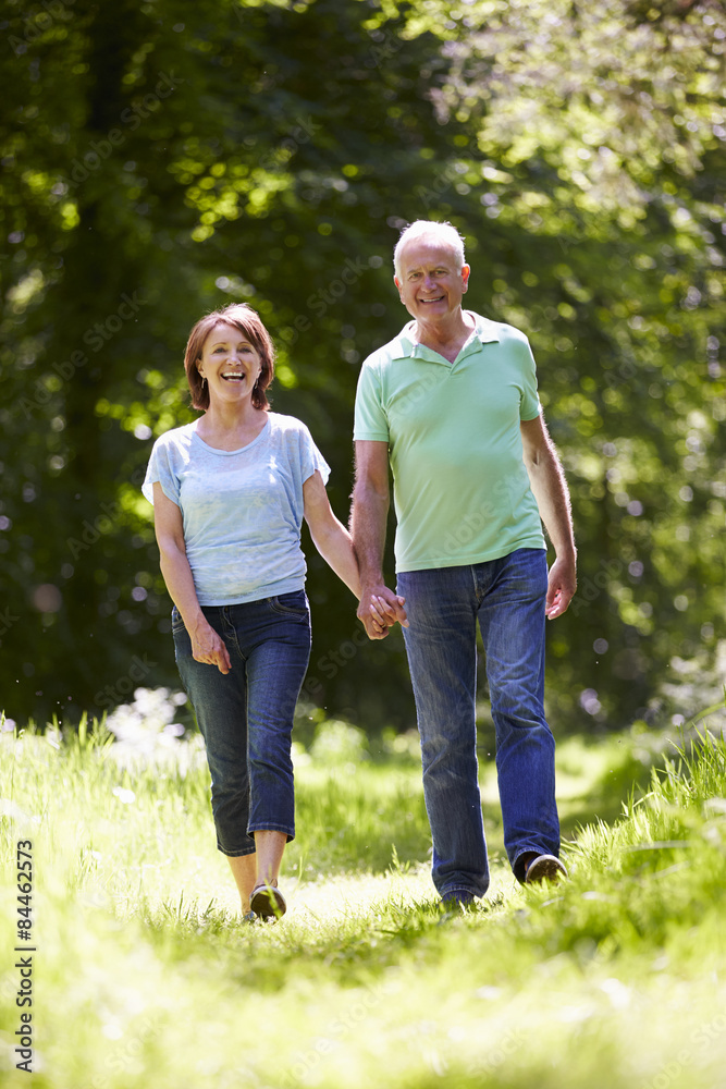 Senior Couple Walking In Summer Countryside Senior Couple Walking In Summer Countryside