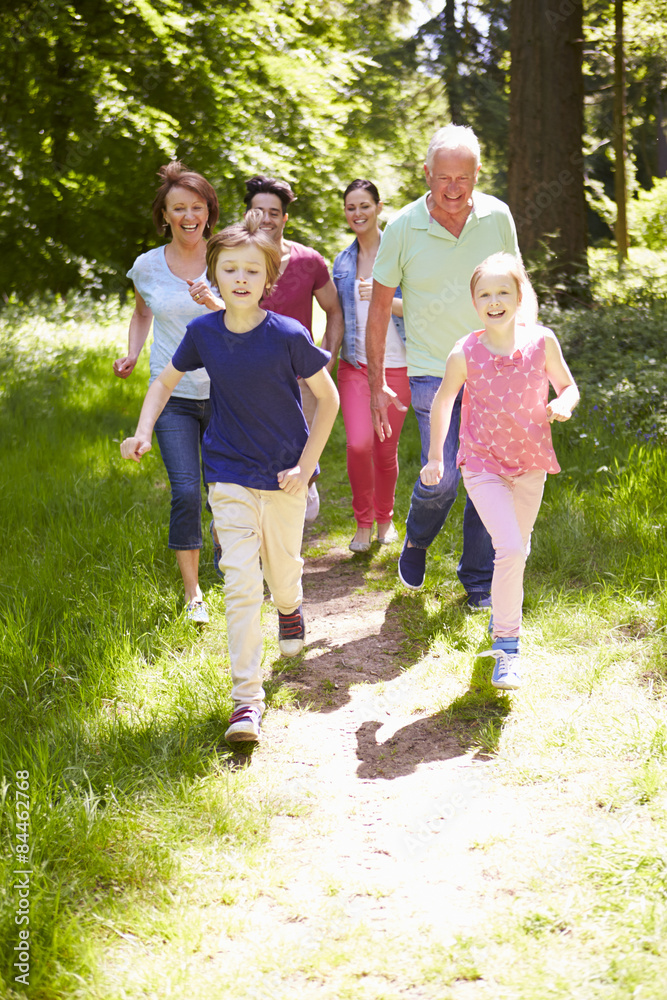 Fototapeta premium Multi Generation Family Running Through Summer Countryside