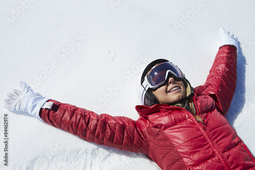 Tablou pe pânză Overhead Shot Of Girl Having Fun On Winter Holiday