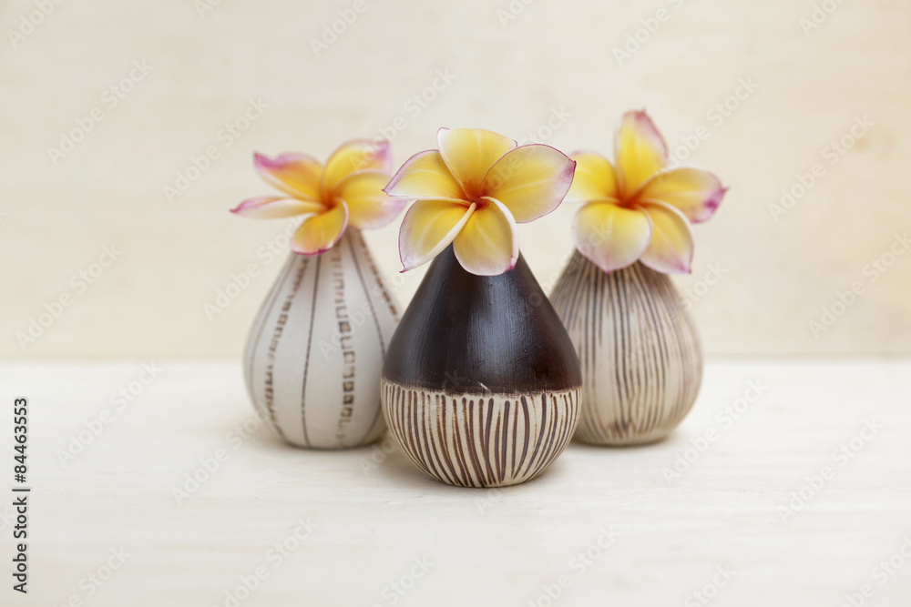 Ceramic vase with flower, spa concept Ceramic vase with flower, spa concept