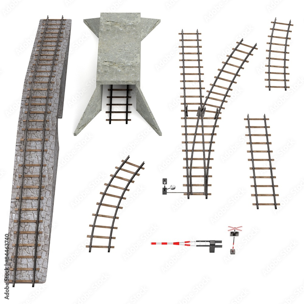 3d render of railway track parts