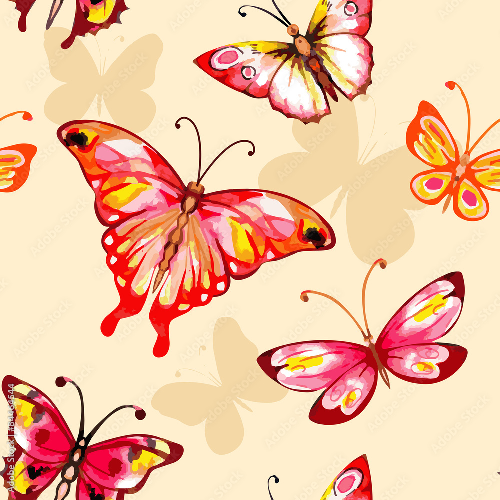Fototapeta premium Watercolor butterfly seamless pattern.