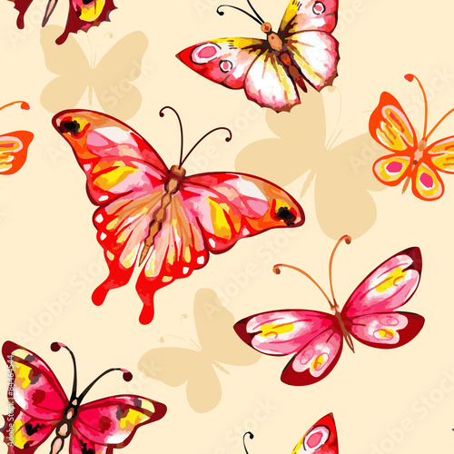 Watercolor butterfly seamless pattern.