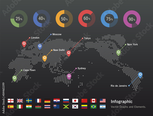世界地図・国旗・グローバル・ネットワークイメージ・World map of dots Vector National flag