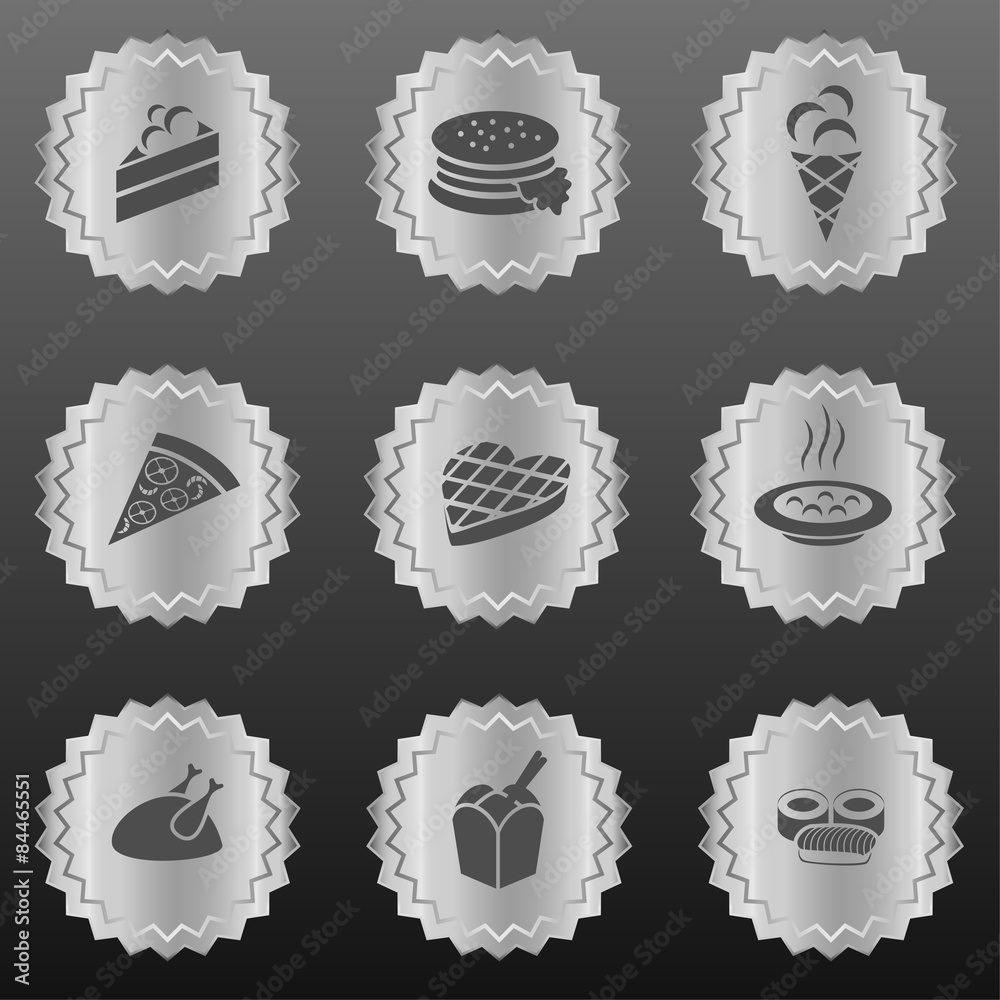 Set of silver food-related badges / medals Set of silver food-related badges / medals