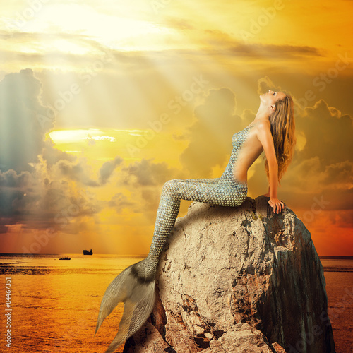 beautiful mermaid sitting on a rock