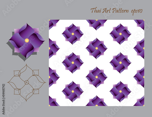 Purple  flower Thai modern applied art pattern isolated