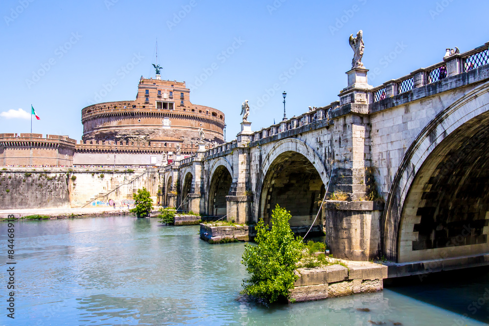 view of Castel Sant'Angelo from under the bridge , Rome, Italy