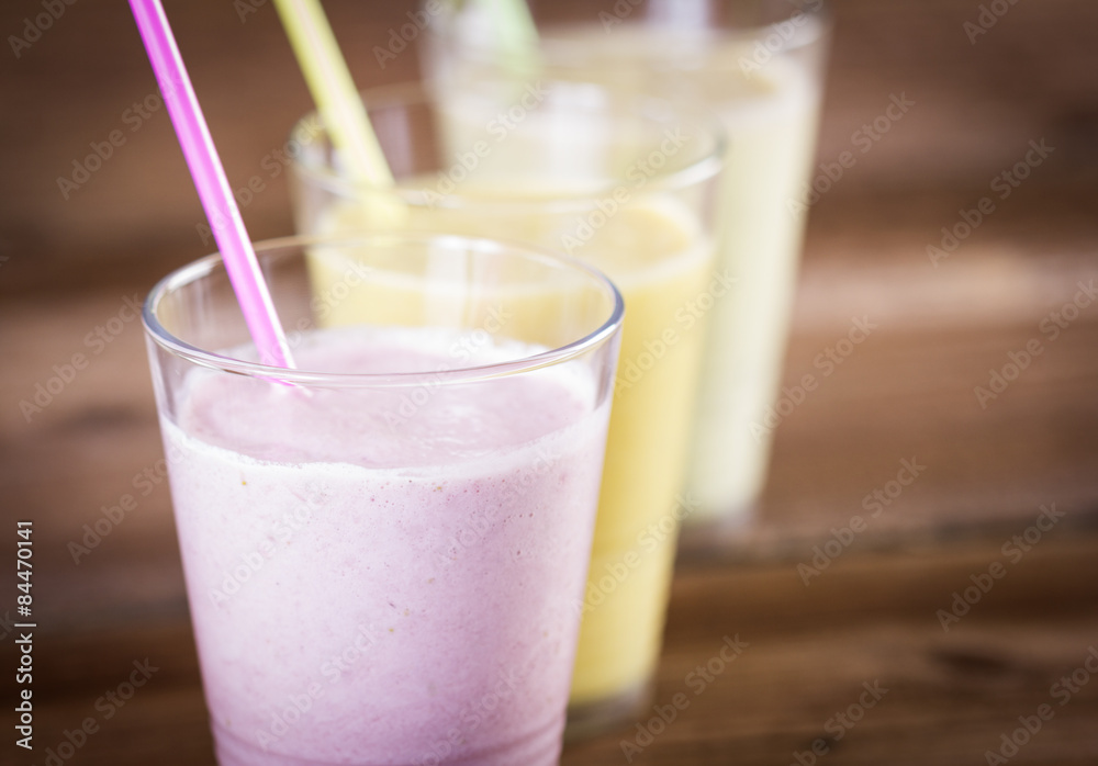Milk shakes from different fruits Milk shakes from different fruits