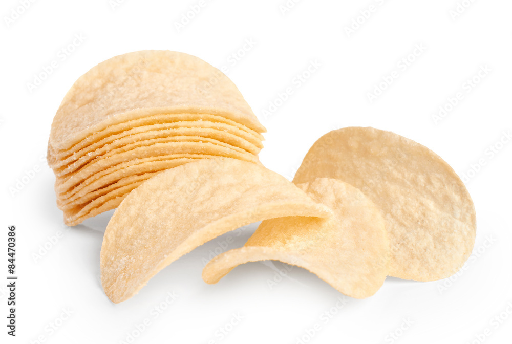 Potato chips isolated on white background. Potato chips isolated on white background.