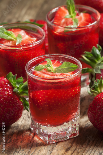 Fresh strawberry juice, selective focus