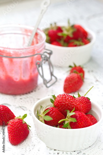 Fresh strawberries and jam