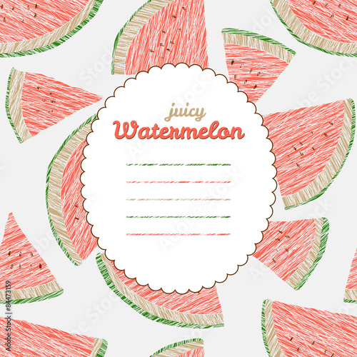 Watermelon texture, repeating fruit background. Text frame.