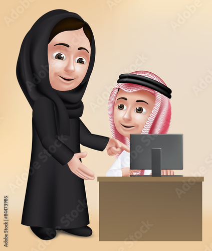 Realistic 3D Arab Woman Teacher Character and Boy