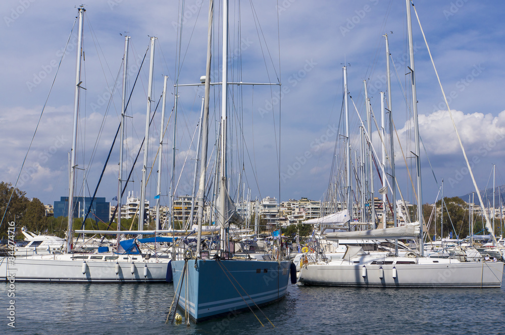 Sailing boats and yachts in the marina. Mediterranean sea Sailing boats and yachts in the marina. Mediterranean sea