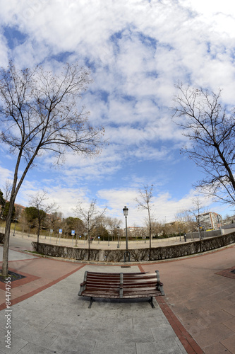 bench through a fisheye lens