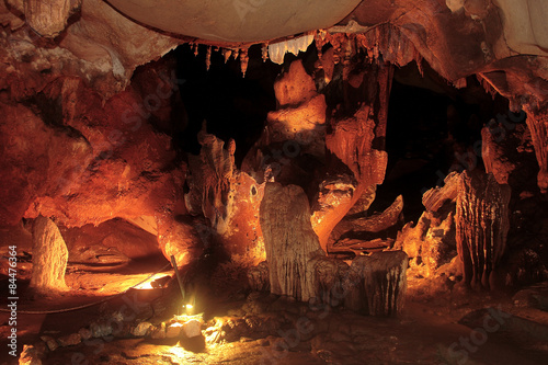 Stalactite rock formations in Lawa Cave. Kanchanaburi province, Thailand