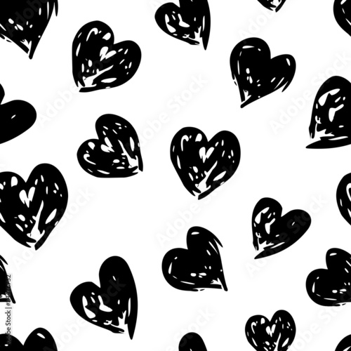 Hand drawn vector heart ornament, watercolor seamless pattern. A