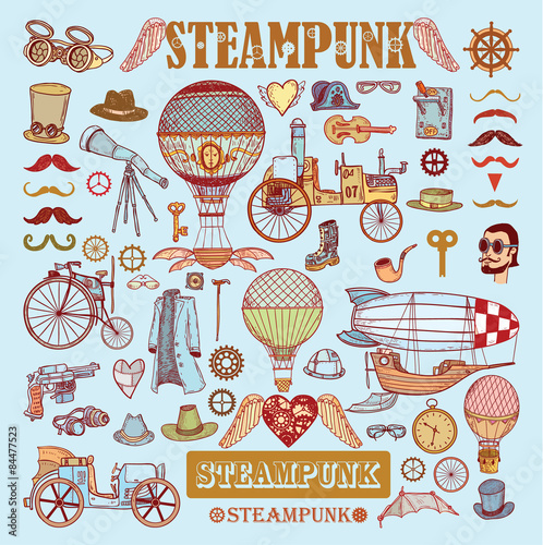 Steampunk collection, hand drawn vector illustration.