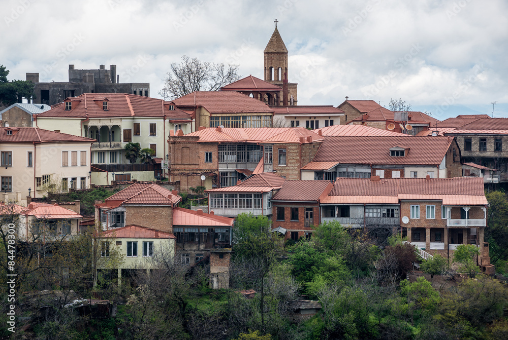 View of Sighnaghi town with St. George's Church in Kakheti region, Georgia