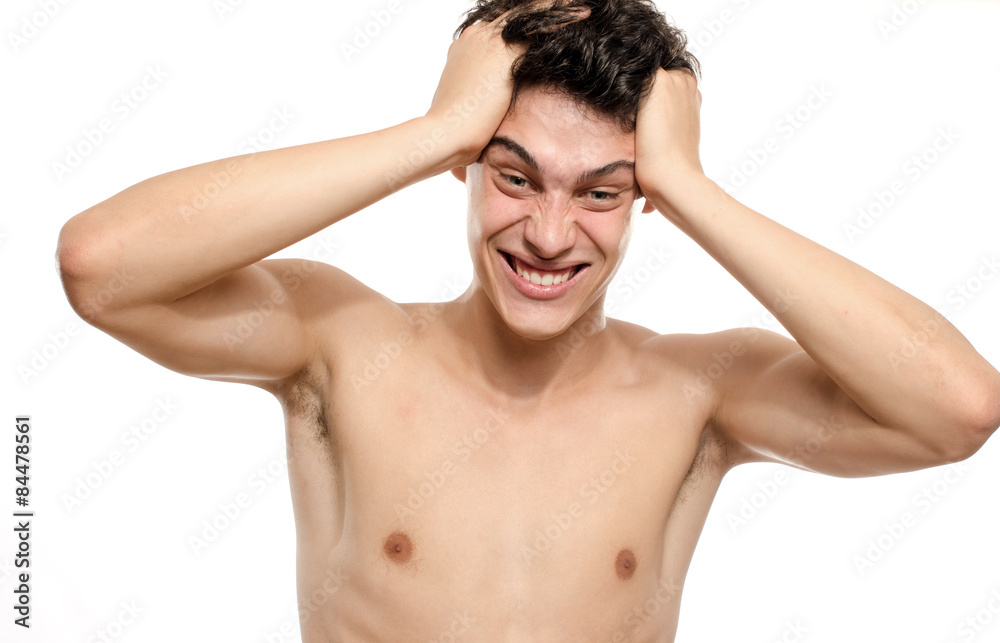 Fototapeta premium Crazy man upset exploding and frustrated. Man stressed and angry