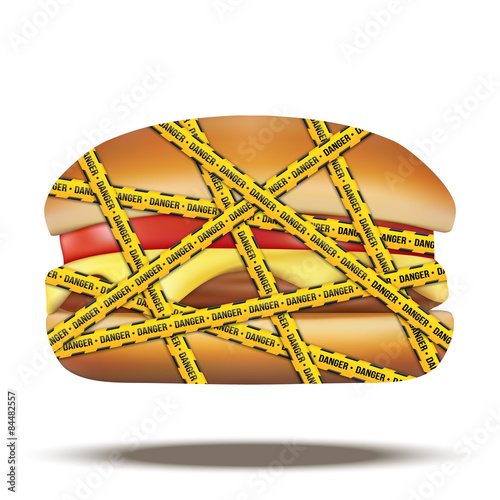fast food burger with danger warning tapes