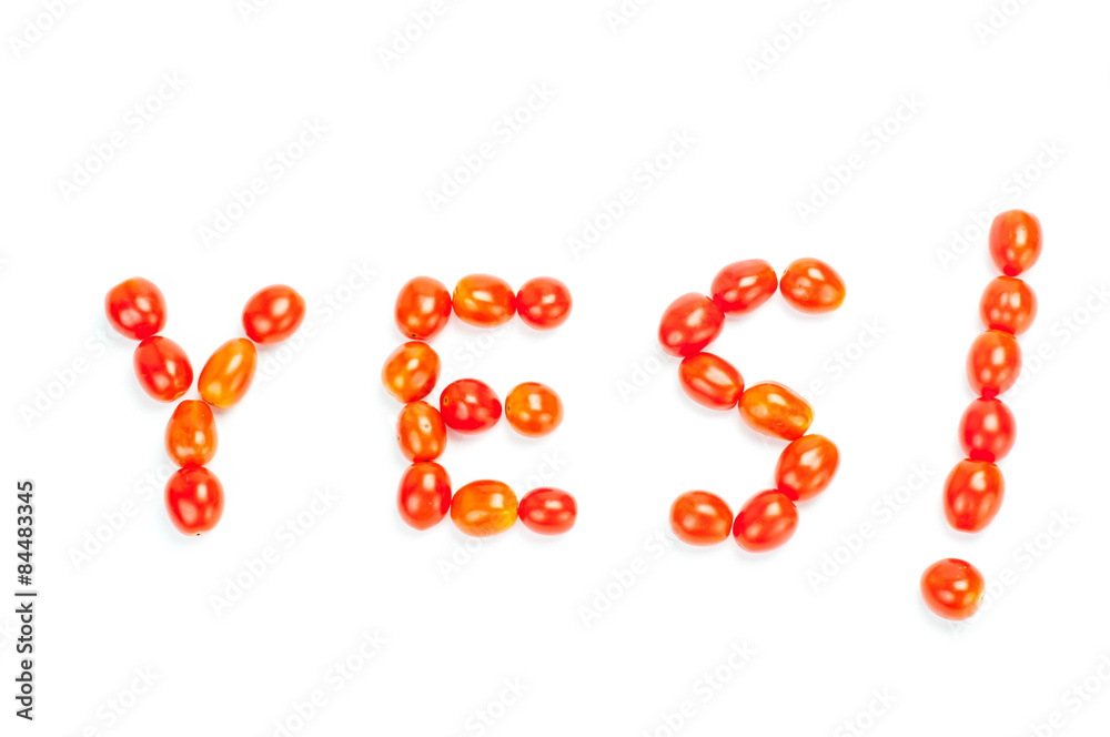 Word make from arrangement of cherry tomatoes Word make from arrangement of cherry tomatoes