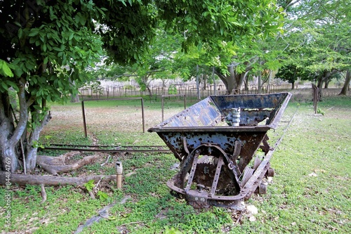 Old train wagon used for harvesting henequen, hacienda temozon Mexico