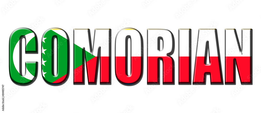 Text concept with Comorian waving flag Text concept with Comorian waving flag