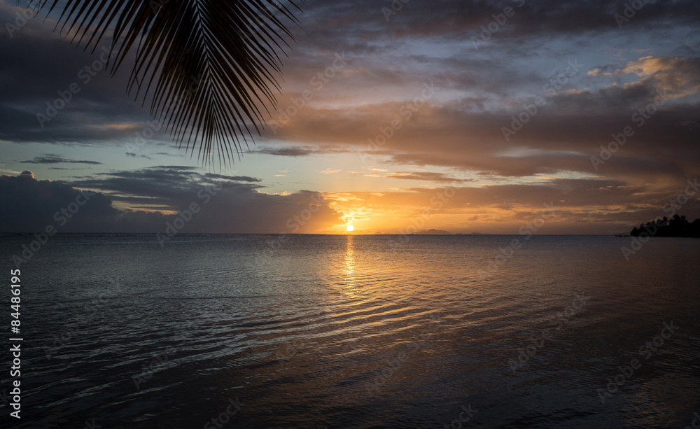 sunset on tropical island