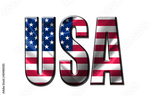Text concept with United States of America waving flag