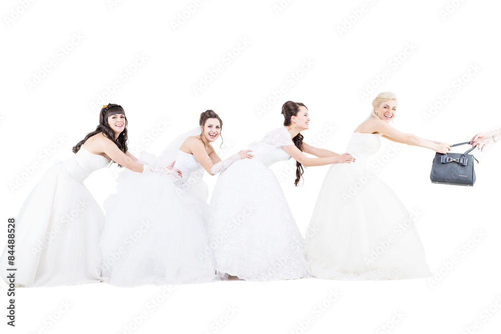 four brides isolated on white