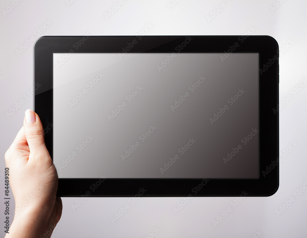tablet pc with a blank screen in the hands. Business, technology tablet pc with a blank screen in the hands. Business, technology