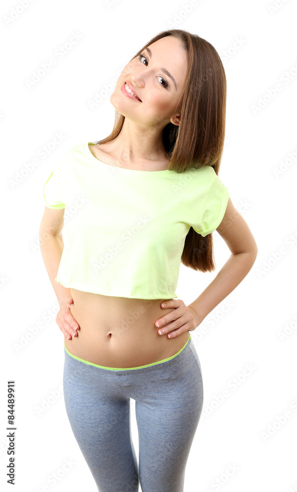 Portrait of young slim woman isolated on white Portrait of young slim woman isolated on white