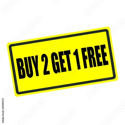 Buy 2 get 1 free back stamp text on yellow background