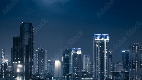 Business Building Bangkok city area at night life high angle bir