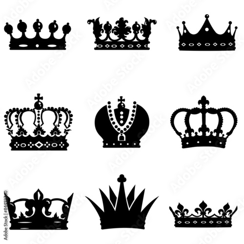 vector set of 9 crown icons